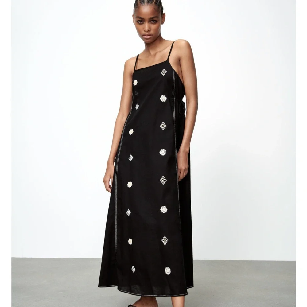 Zara NWT Linen Blend Embroidery Dress